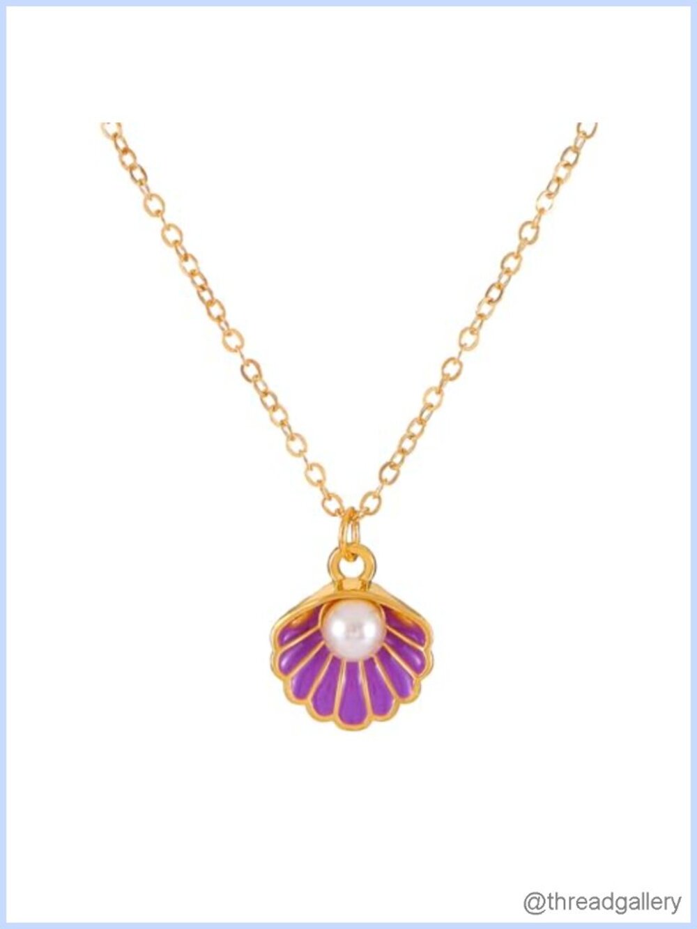 Seashell Pearl Pendant Necklace Enamel Charm Adjustable Chain Choker